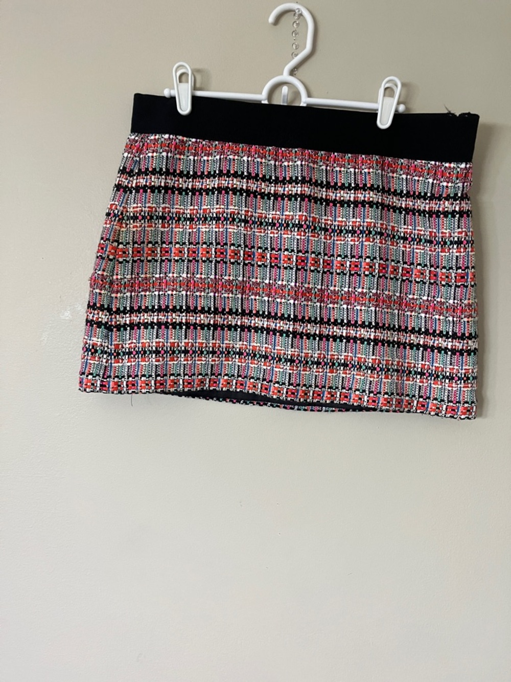 Milly Multicolor Tweed Mini Skirt with Black Waistband